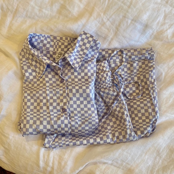 Mauve & white checked flowy pyjamas - Picture 6 of 10
